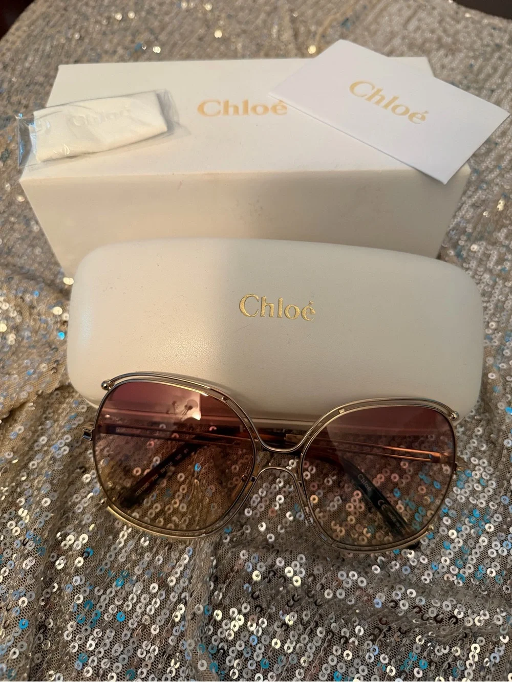 Chloé Gold Frame Sunglasses with Brown Gradient Lenses